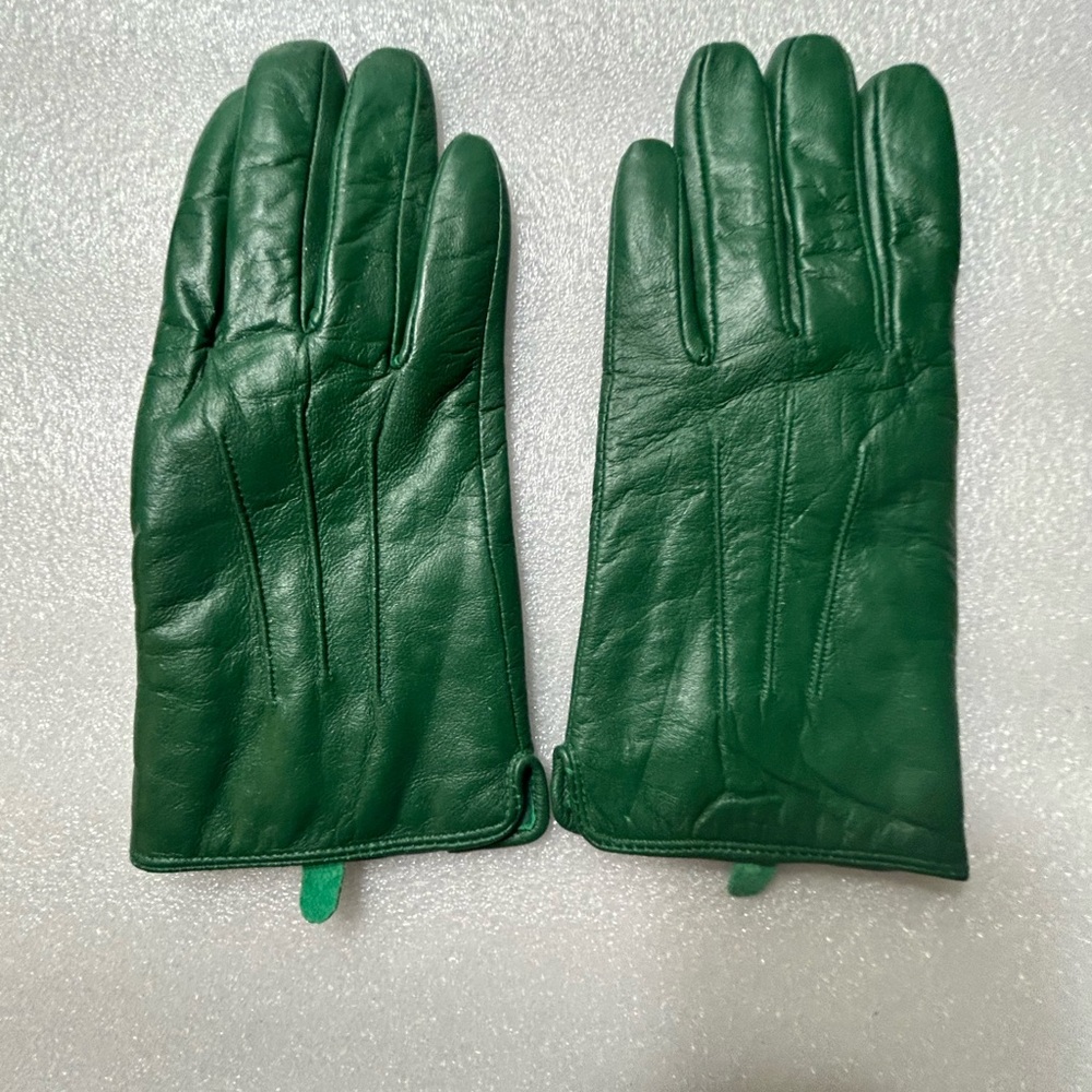 Women Jessica Forest Green Leather Gloves size 7 1/2